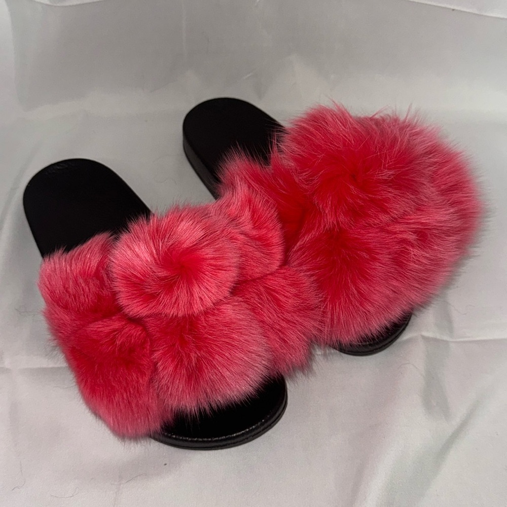 Women's Real Fox Furry Fur Slides, Open-Toe Cute Fur Sandals M3 - Picture 5 of 9